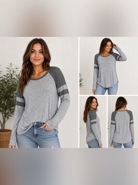Revive Gray Raglan Long Sleeve Baseball Tee Size Medium Casual Top